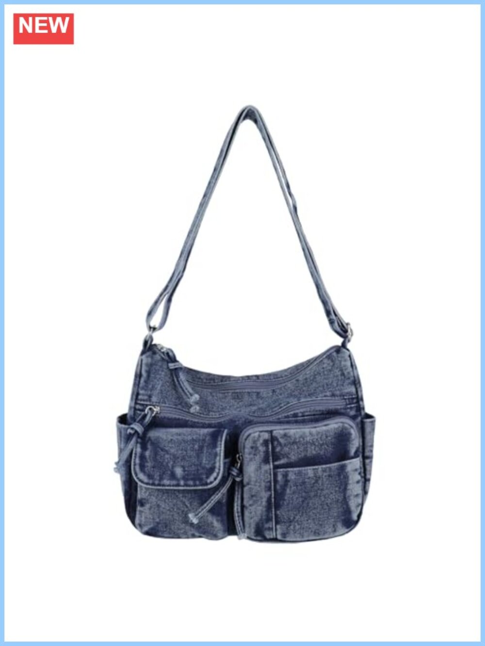 Y2K Grunge Distressed Denim Crossbody Bag Multi-Pocket Hobo Shoulder Purse